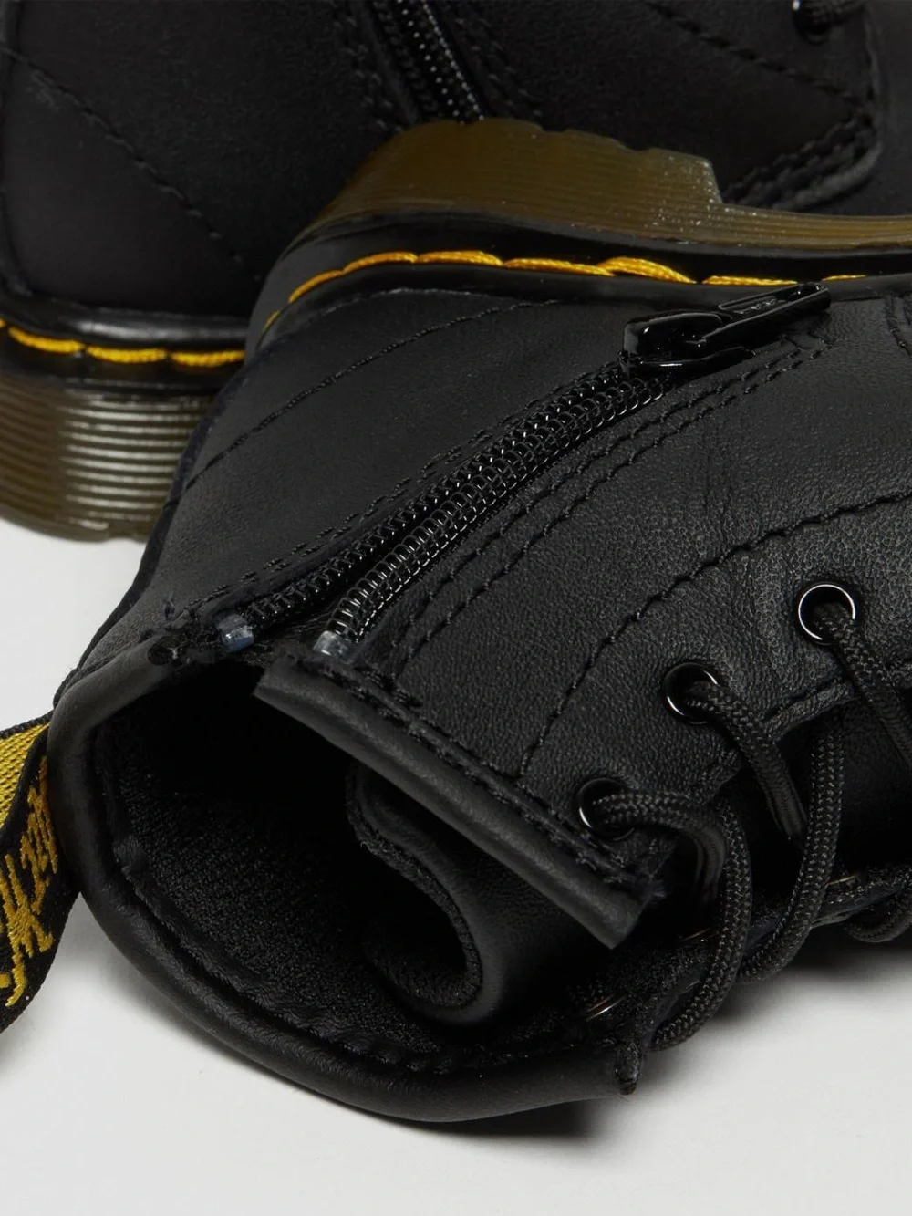 Dr. Doc Martens Baby Classic Black Leather Lace-Up Boots Yellow Stitching Sz 4